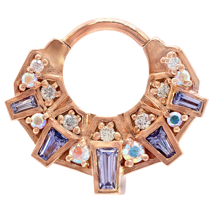 "Atlantean" Hinge Ring in Gold & Platinum with Tanzanite, Mercury Mist Topaz & White Diamonds