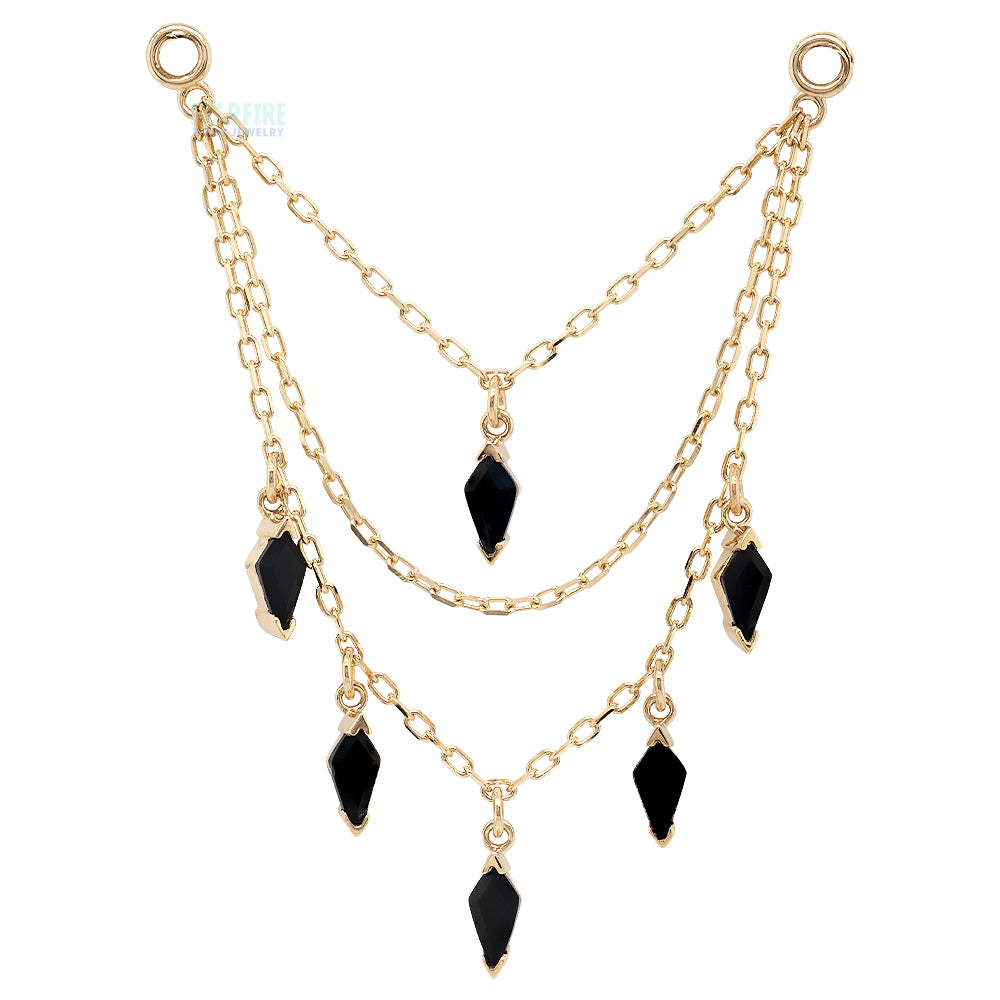 Triple Chain with Dripping Kite Black Agates