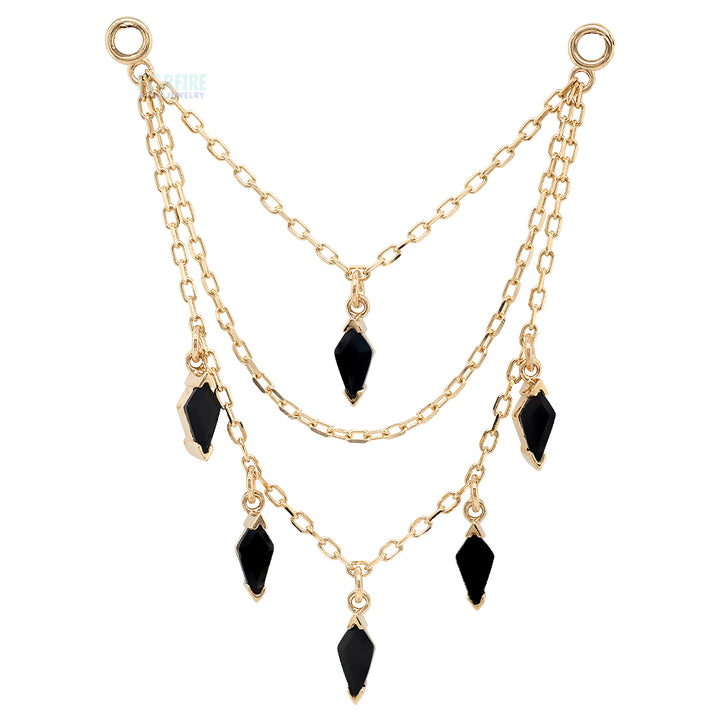 Triple Chain with Dripping Kite Black Agates