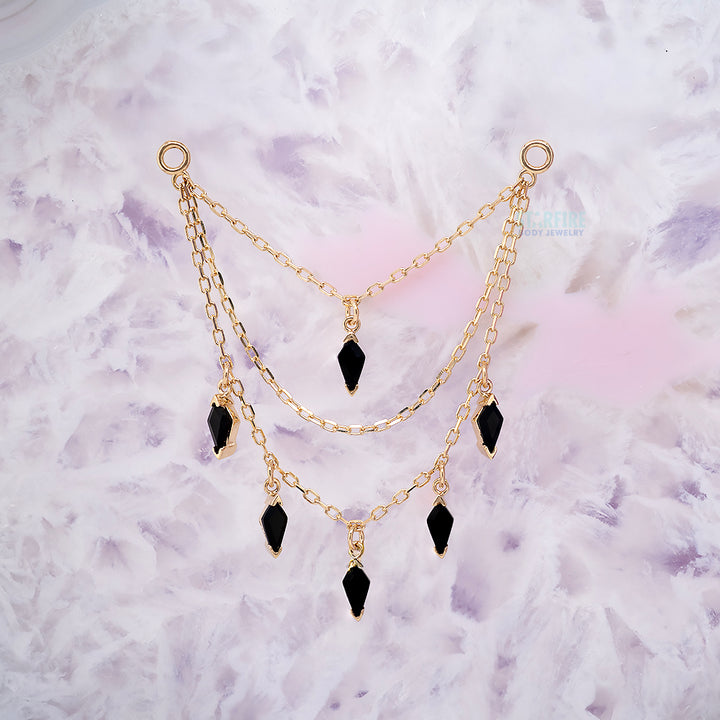 Triple Chain with Dripping Kite Black Agates