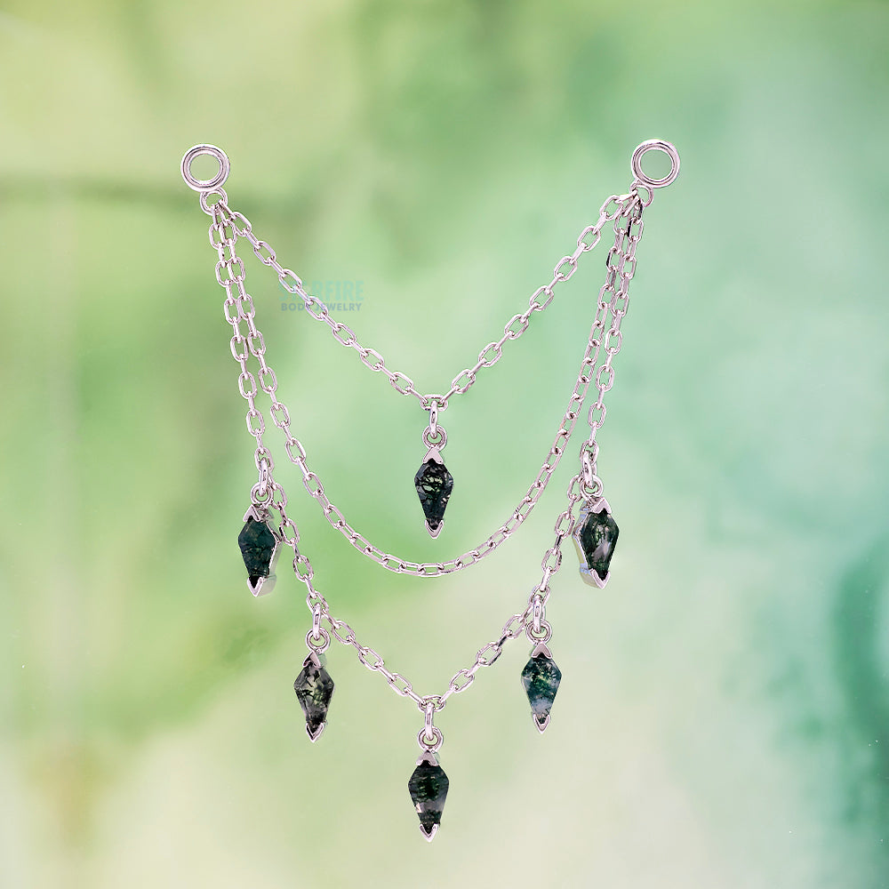 Triple Chain with Dripping Kite Moss Agates