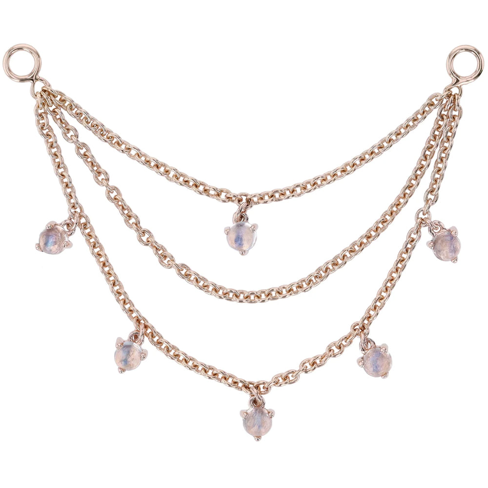 Triple Chain with Dripping Round Moonstones
