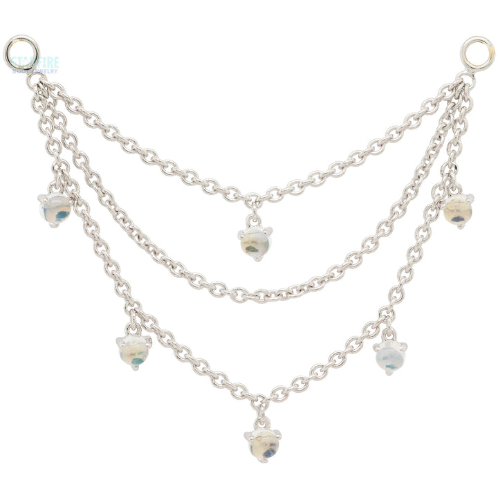 Triple Chain with Dripping Round Moonstones