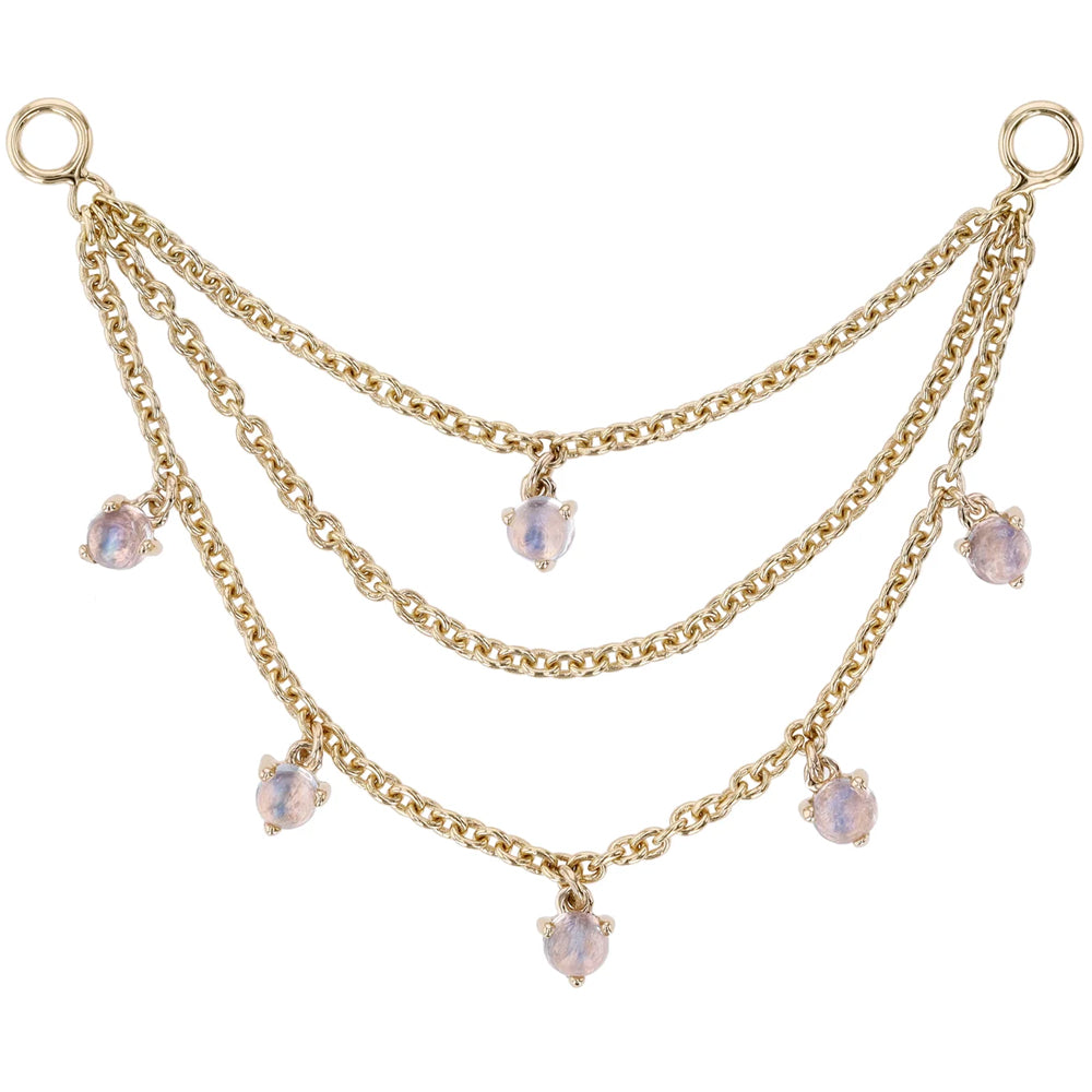 Triple Chain with Dripping Round Moonstones