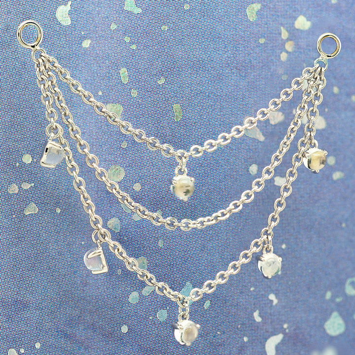 Triple Chain with Dripping Round Moonstones