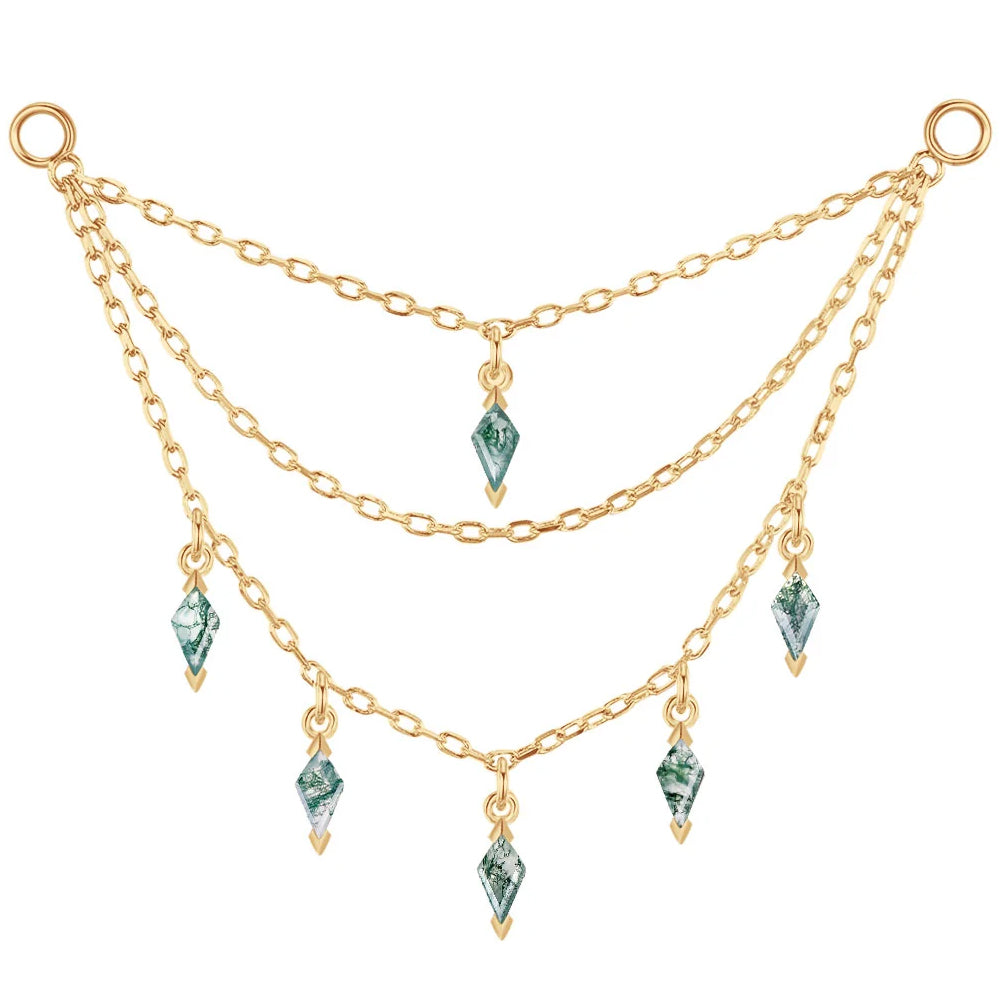 Triple Chain with Dripping Kite Moss Agates
