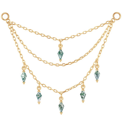 Triple Chain with Dripping Kite Moss Agates