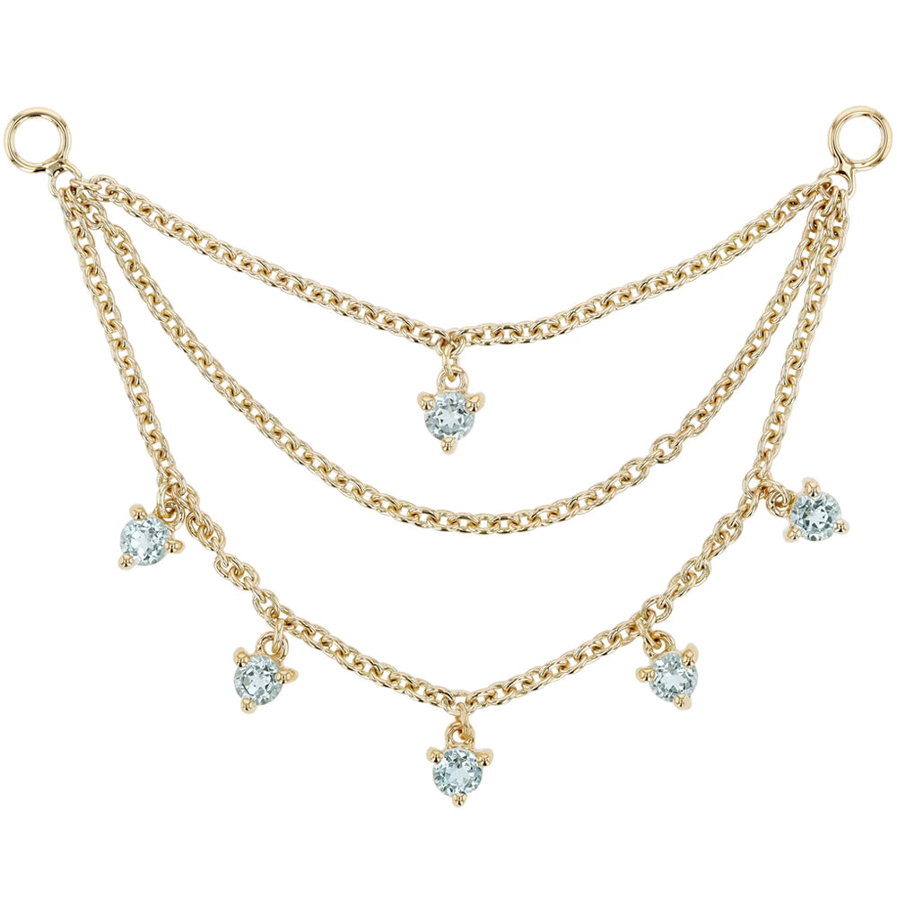 Triple Chain with Dripping Round Sky Blue Topaz