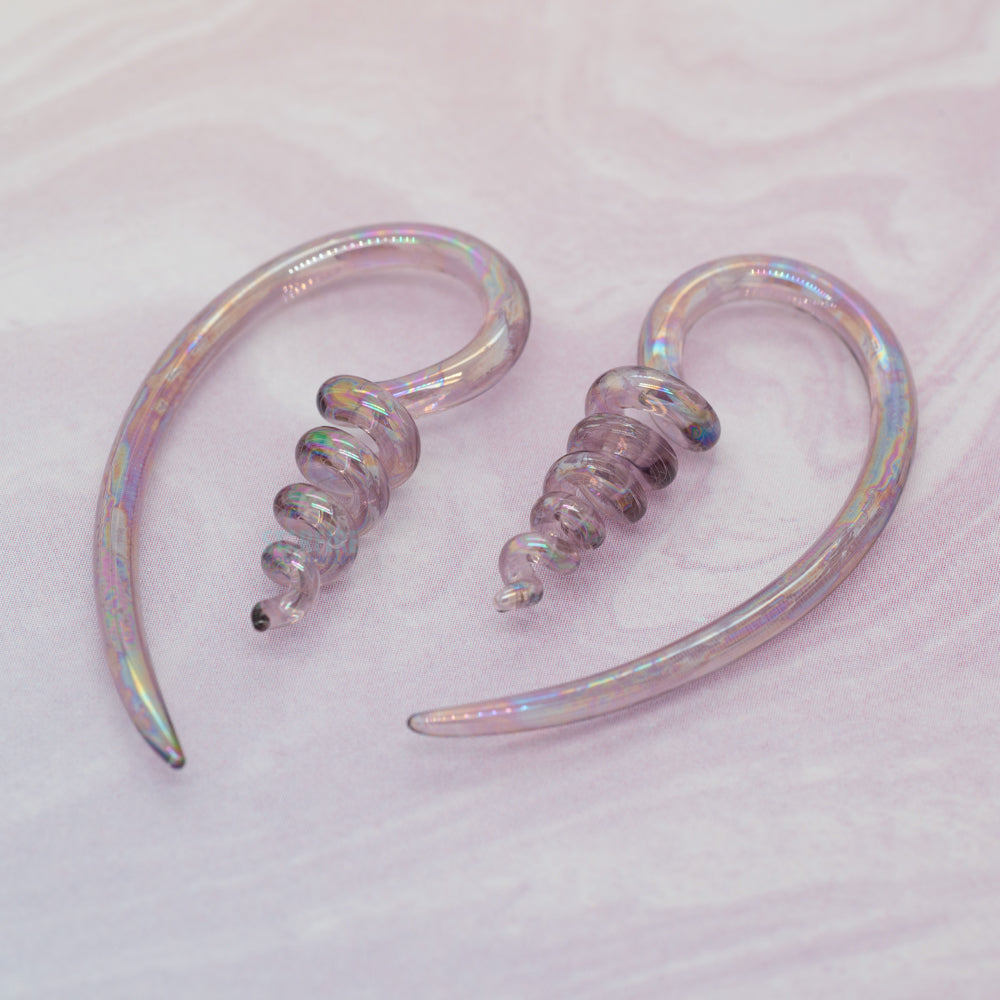 Glass Corkscrew River Talons - Oil Slick Peacock Amber