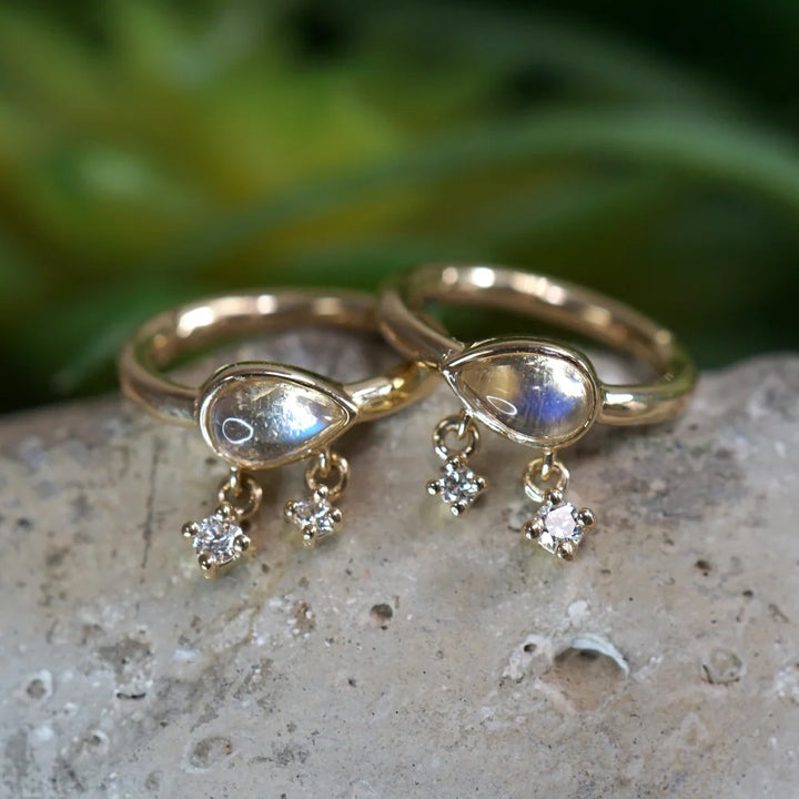 "Amara" Hinge Ring / Clicker in Gold with Moonstone & Diamonds