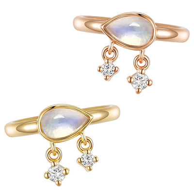 "Amara" Hinge Ring / Clicker in Gold with Moonstone & Diamonds