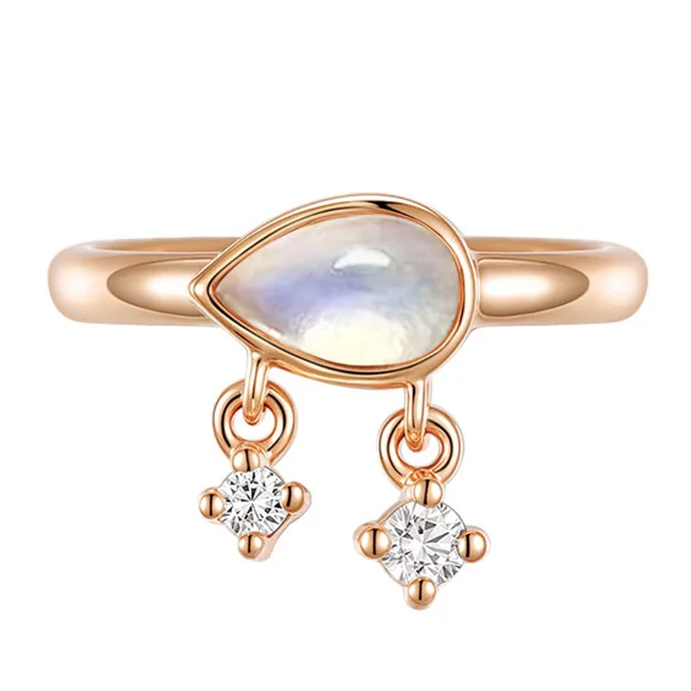 "Amara" Hinge Ring / Clicker in Gold with Moonstone & Diamonds