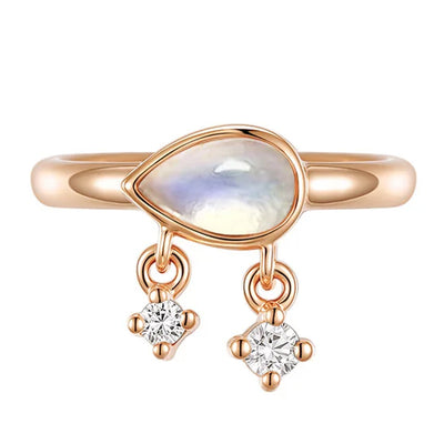 "Amara" Hinge Ring / Clicker in Gold with Moonstone & Diamonds