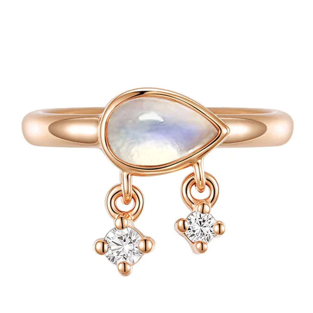 "Amara" Hinge Ring / Clicker in Gold with Moonstone & Diamonds