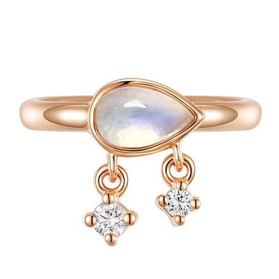 "Amara" Hinge Ring / Clicker in Gold with Moonstone & Diamonds