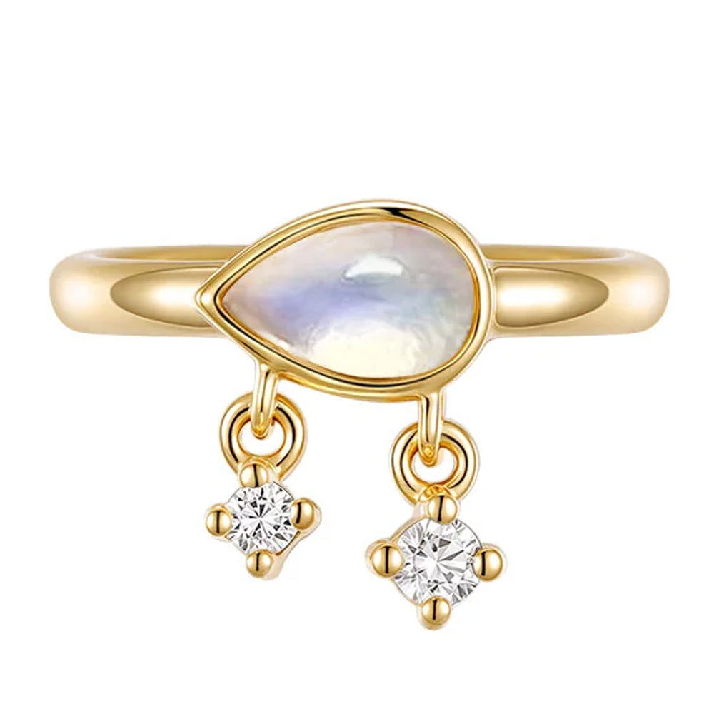 "Amara" Hinge Ring / Clicker in Gold with Moonstone & Diamonds