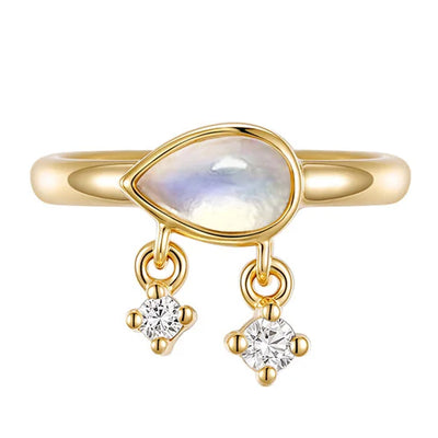 "Amara" Hinge Ring / Clicker in Gold with Moonstone & Diamonds