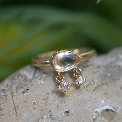 "Amara" Hinge Ring / Clicker in Gold with Moonstone & Diamonds
