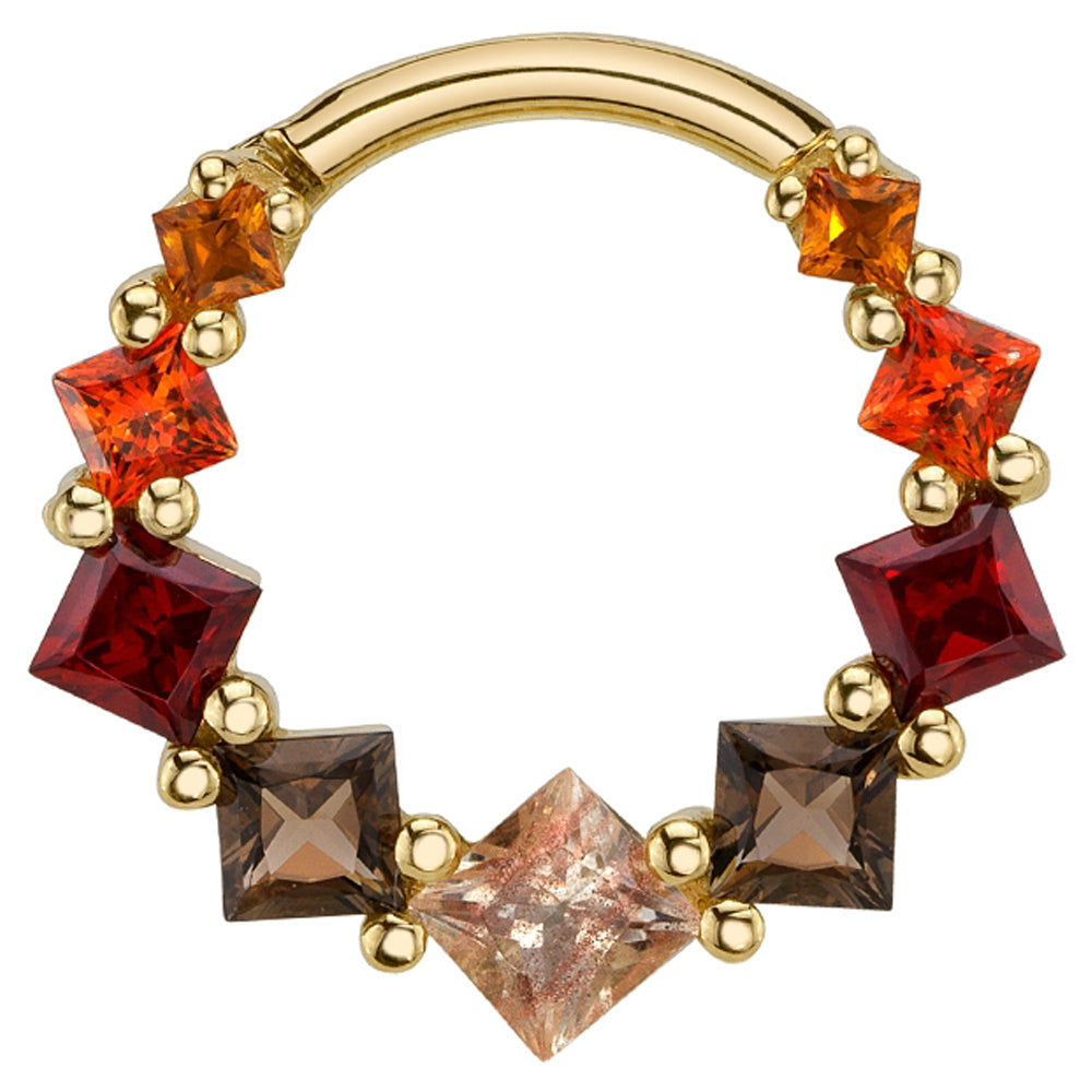 Graduating Tiffany Hinge Ring in Gold with Oregon Sunstone, Smoky Quartz, Garnet, Poppy Topaz & Citrine