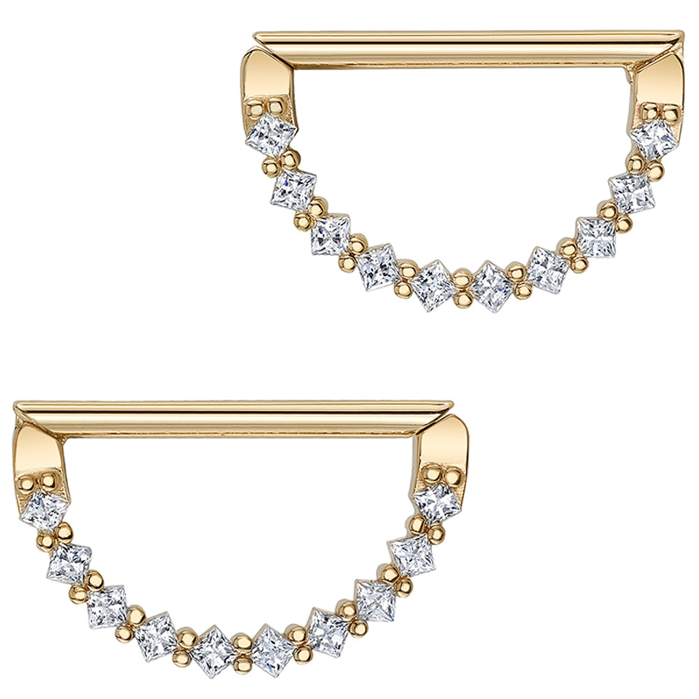 "Tiffany" Nipple Hinge Rings in Gold with White CZ's