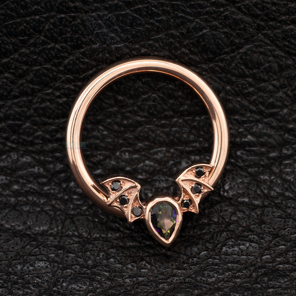 "Countess" Gold Captive Bead Ring (CBR) with Mystic Topaz & Black Diamonds