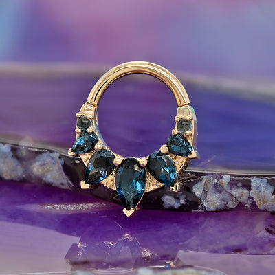 "Petite Penny" Hinge Ring in Gold with London Blue Topaz