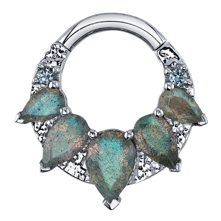 "Penny" Hinge Ring in Gold with Labradorite & Grey Sapphire
