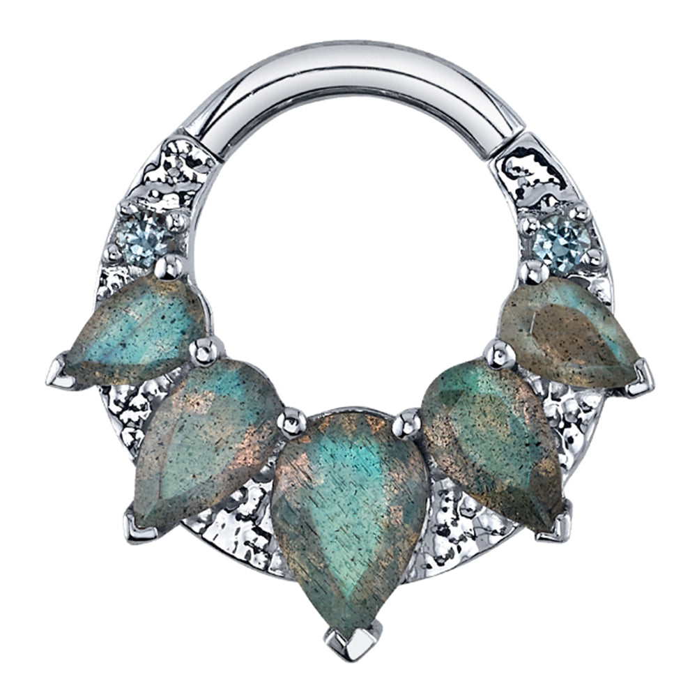 "Penny" Hinge Ring in Gold with Labradorite & Grey Sapphire