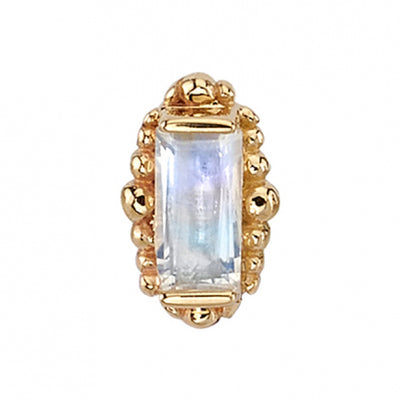 "Beaded Baguette" Threaded End in Gold with Faceted Rainbow Moonstone