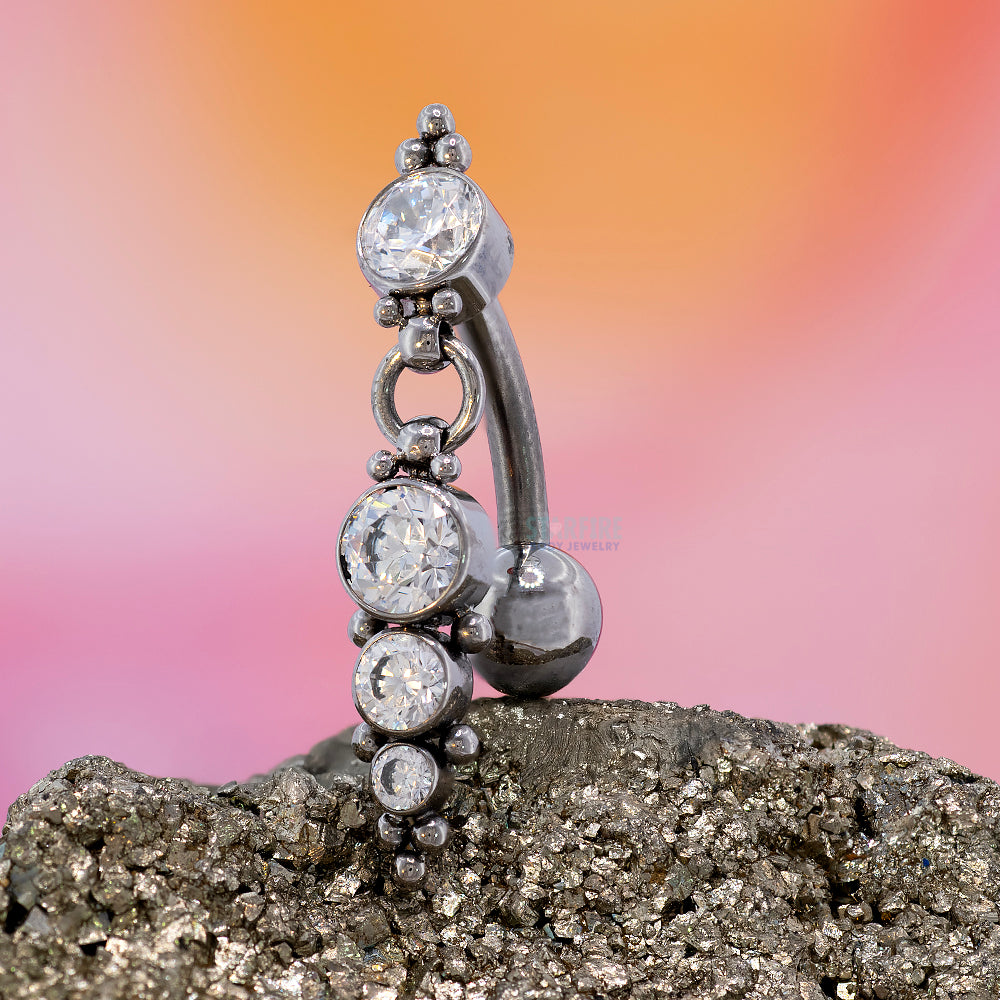 "Vista" 'Cascade' Reverse Dangle Faceted Gem Navel Curve with Dangle