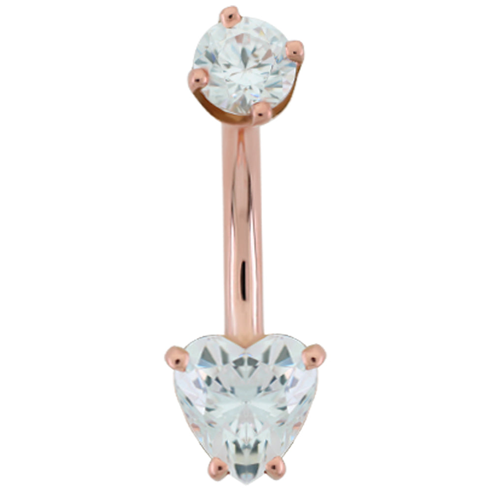 Heart Faceted Gem Navel Curve in Gold