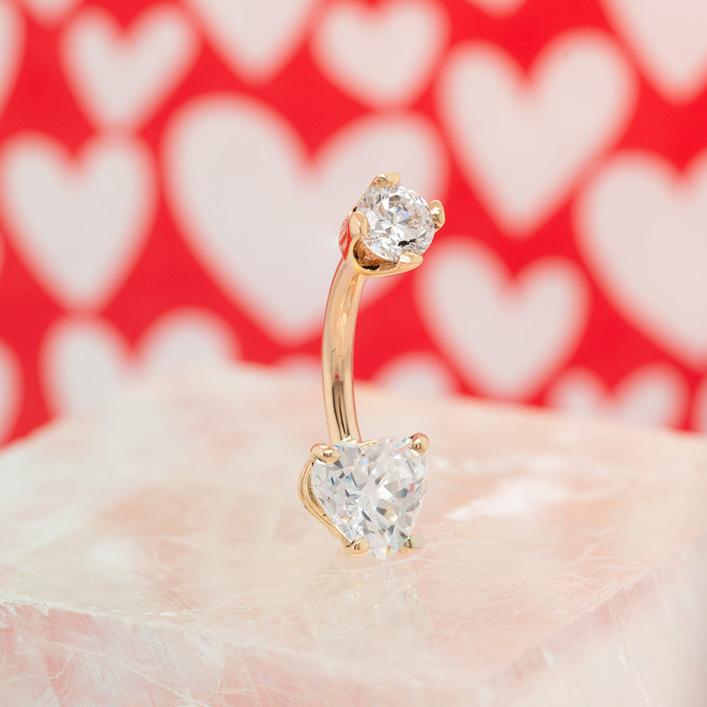 Heart Faceted Gem Navel Curve in Gold