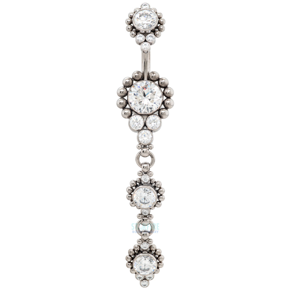 "Veil" 'Cascade' Faceted Gem Navel Curve with Dangle