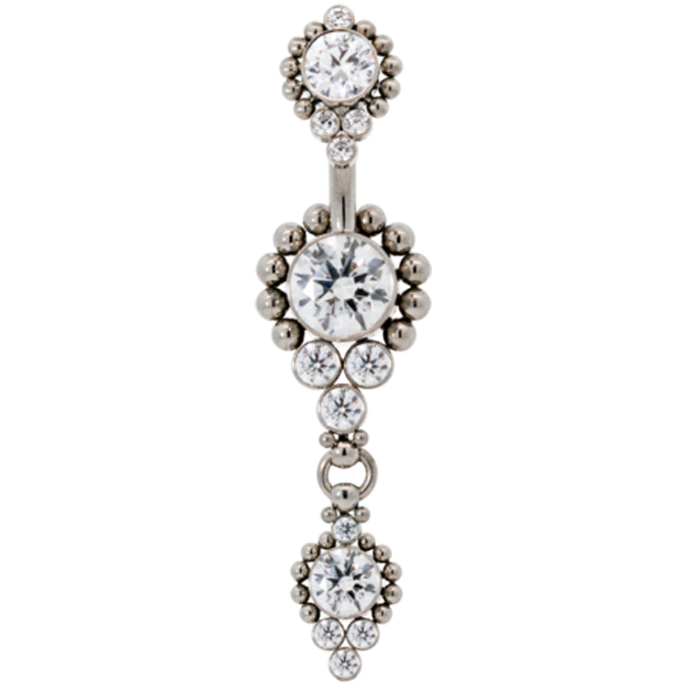 "Veil" 'Cascade' Faceted Gem Navel Curve with Dangle