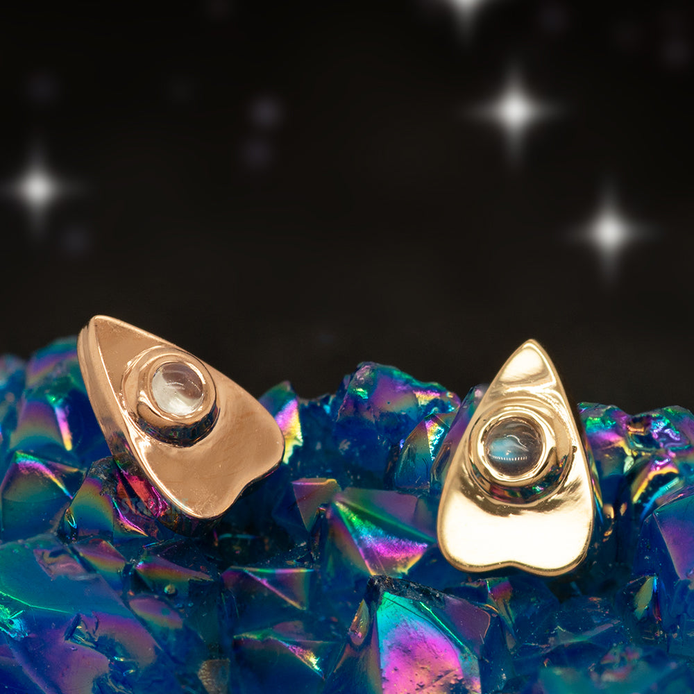 "Summon the Spirit" Threaded End in Gold & Platinum with Rainbow Moonstone