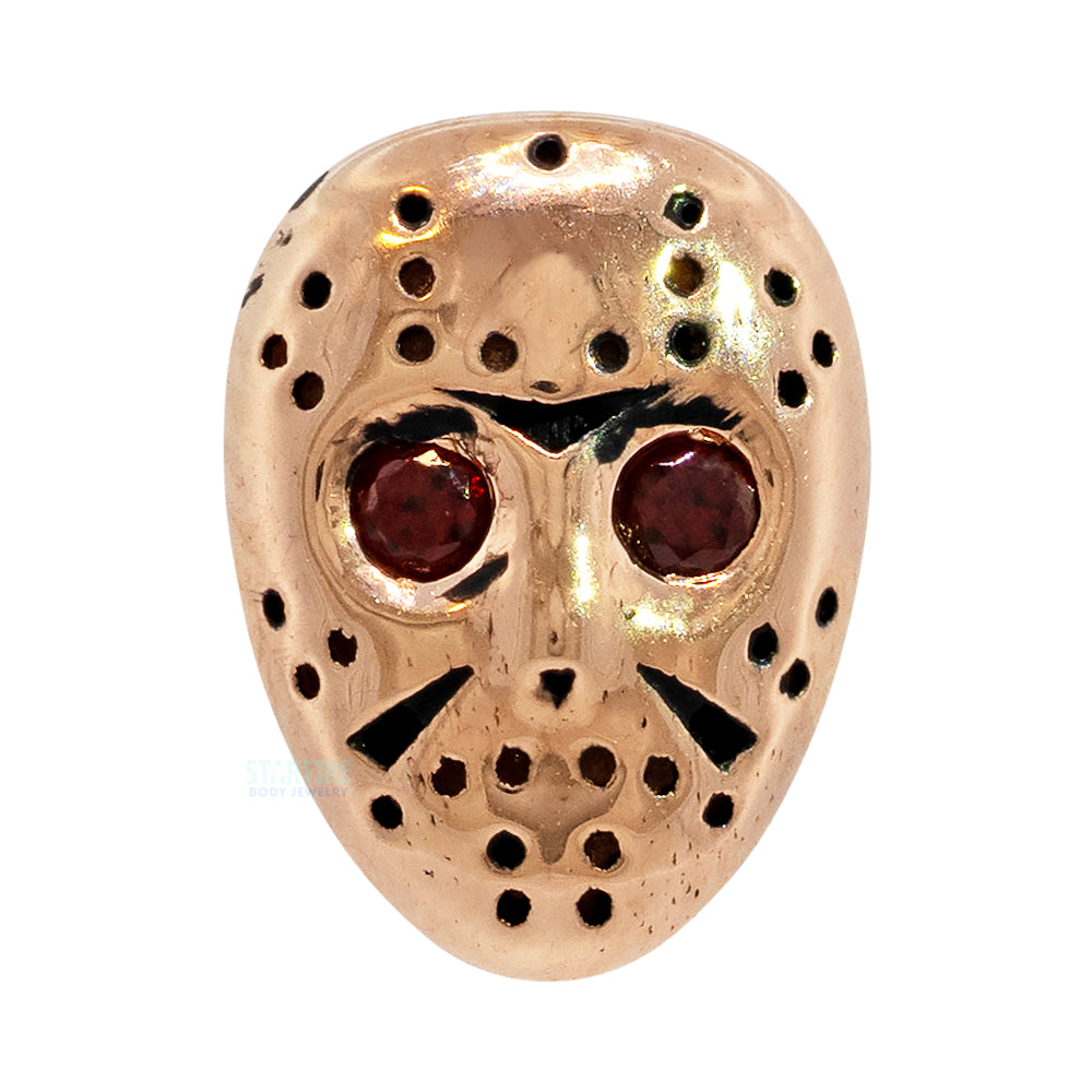"Mama's Boy Hockey Mask" Threaded End in Gold & Platinum with Garnet