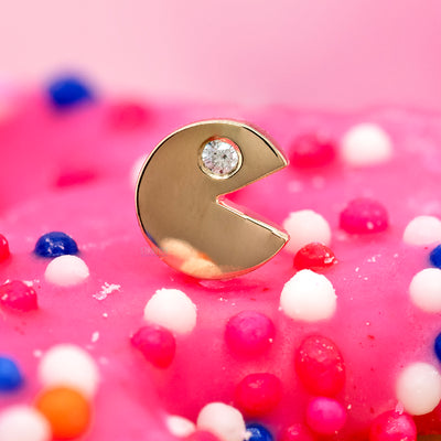 "Pacman" Threaded End in Gold with White CZ
