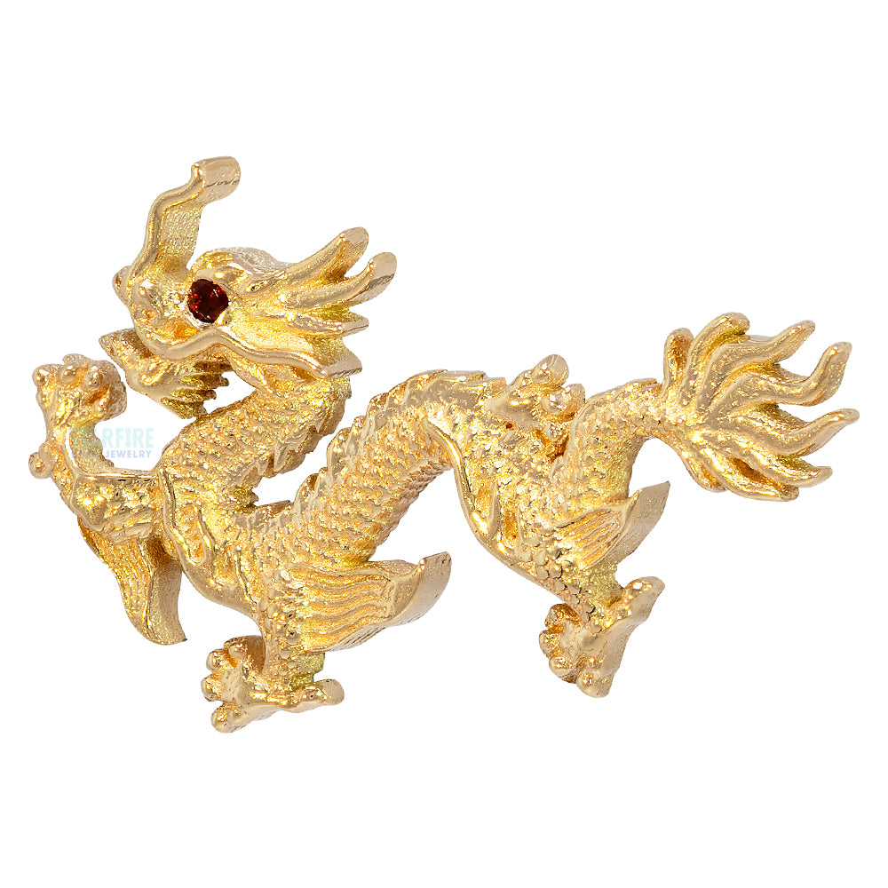 "Fei Long" Threaded End in Gold & Platinum With Garnet Eye