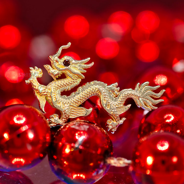"Fei Long" Threaded End in Gold & Platinum With Garnet Eye