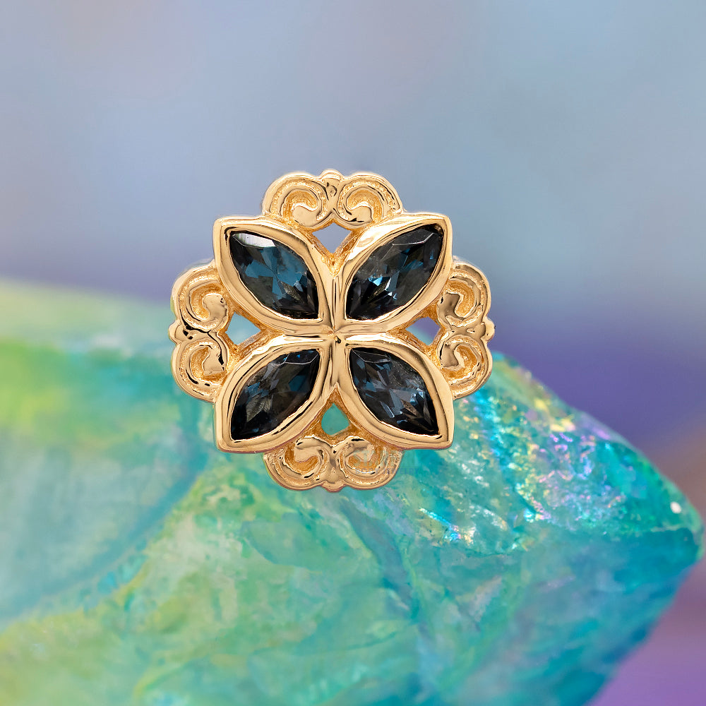 "Lamia Marquise Bezel" Threaded End in Gold & Platinum with London Blue Topaz'