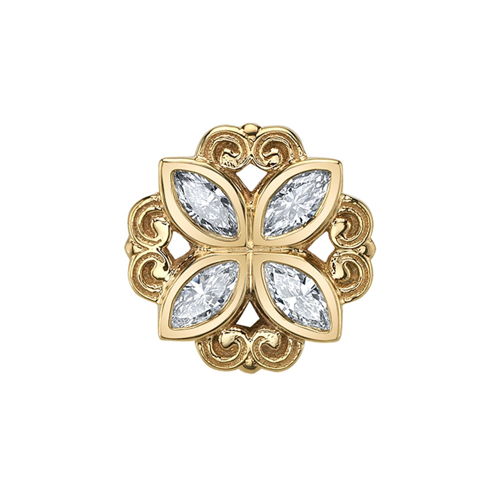"Lamia Marquise Bezel" Threaded End in Gold & Platinum with DIAMONDS