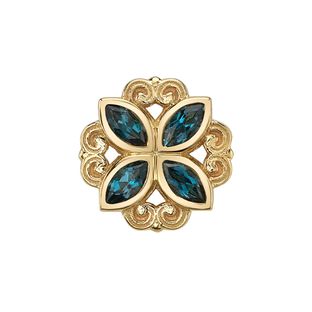 "Lamia Marquise Bezel" Threaded End in Gold with London Blue Topaz'