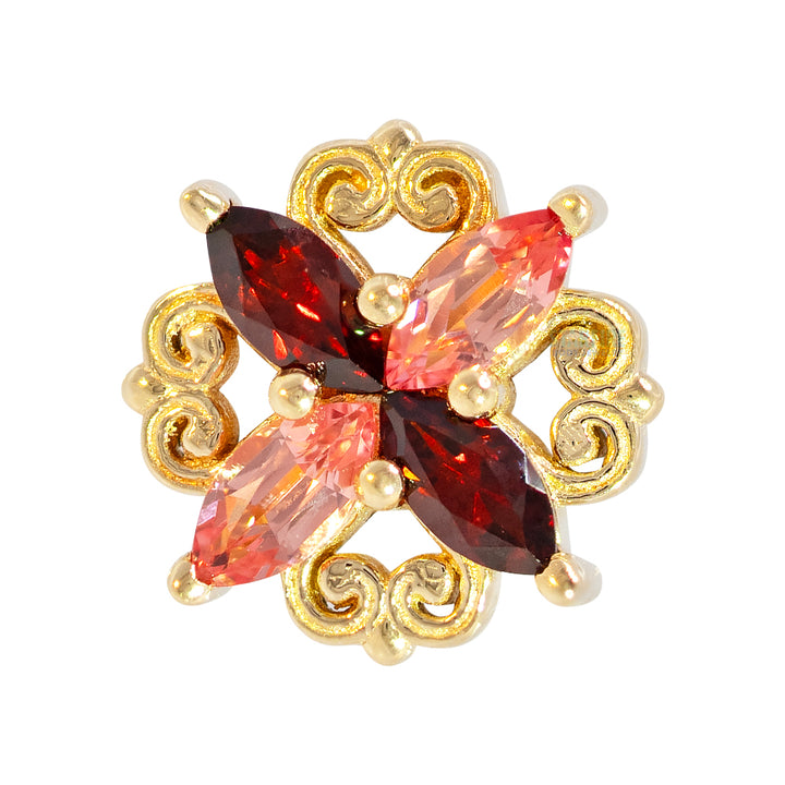 "Lamia Marquise Cluster" Threaded End in Gold & Platinum with Padparadscha Sapphire & Garnet