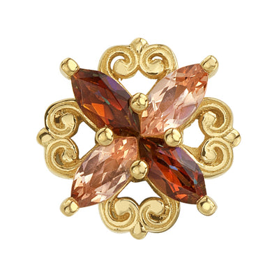 "Lamia Marquise Cluster" Threaded End in Gold & Platinum with Anastasia Topaz & Chatham Champagne Sapphires