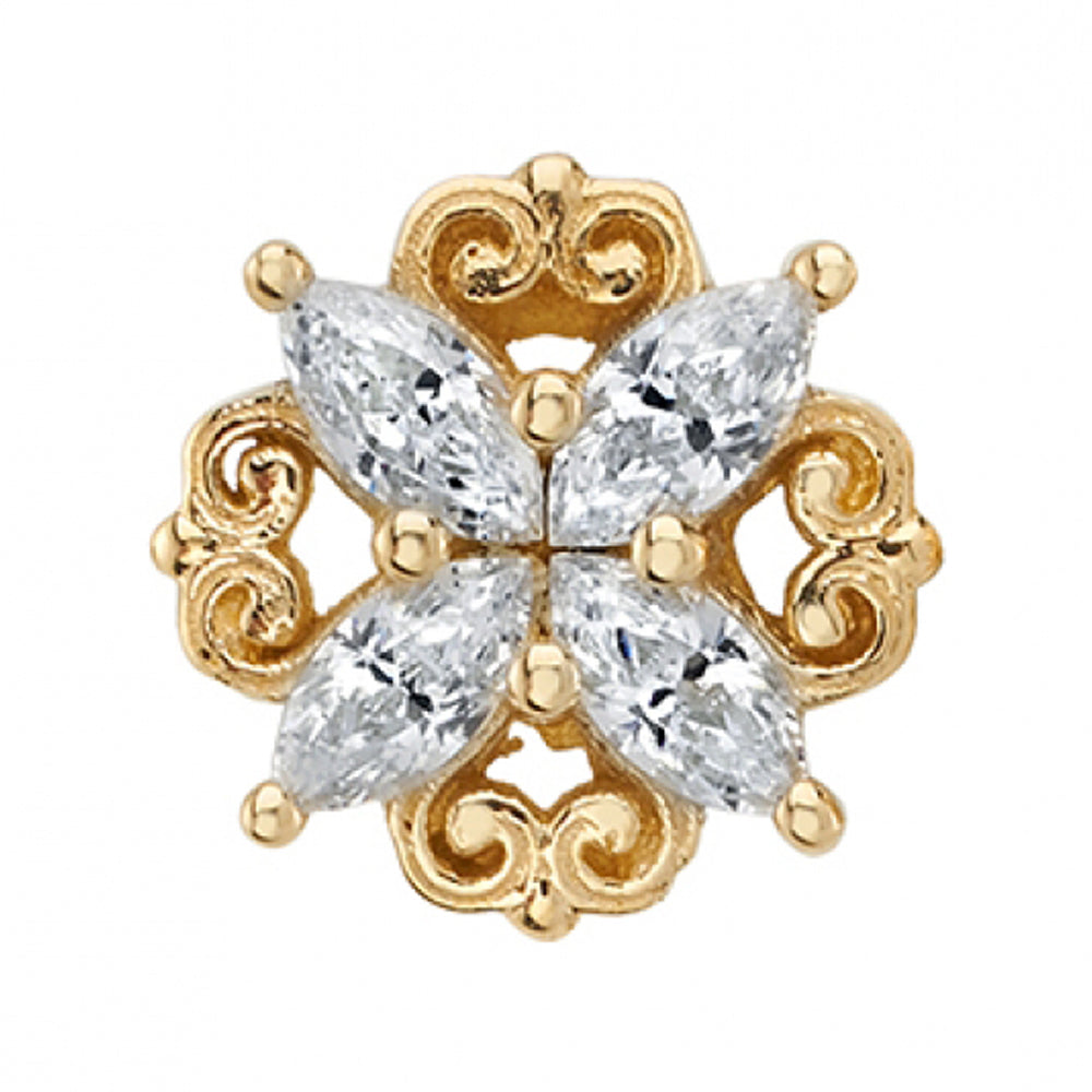 "Lamia Marquise Cluster" Threaded End in Gold & Platinum with White CZ's