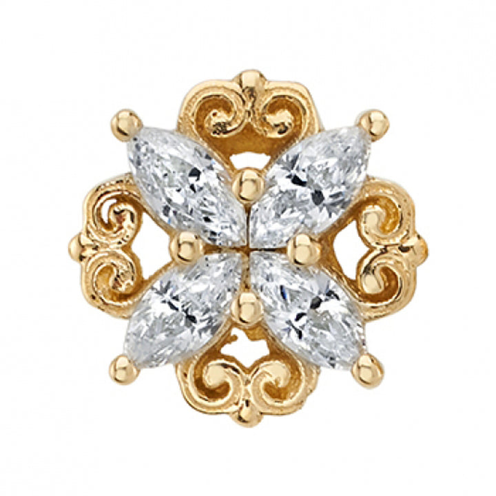 "Lamia Marquise Cluster" Threaded End in Gold & Platinum with White CZ's