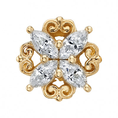 "Lamia Marquise Cluster" Threaded End in Gold with White CZ's