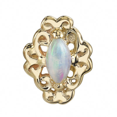 "Lamia Marquise" Threaded End in Gold with Genuine White Opal