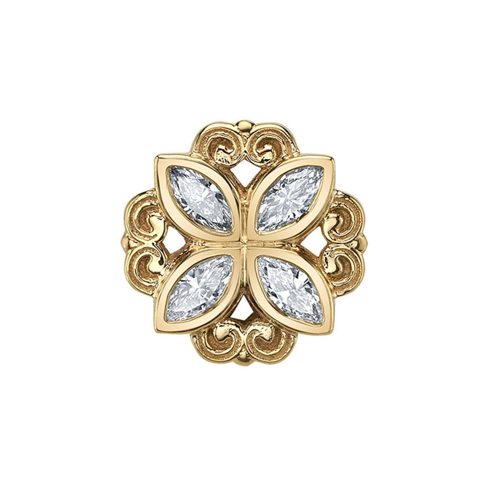 "Lamia Marquise Bezel" Threaded End in Gold & Platinum with White CZ's