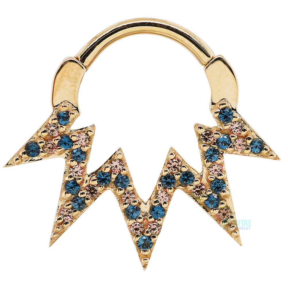 "Ziggy" Hinge Ring in Gold with Champagne Sapphires & London Blue Topaz'